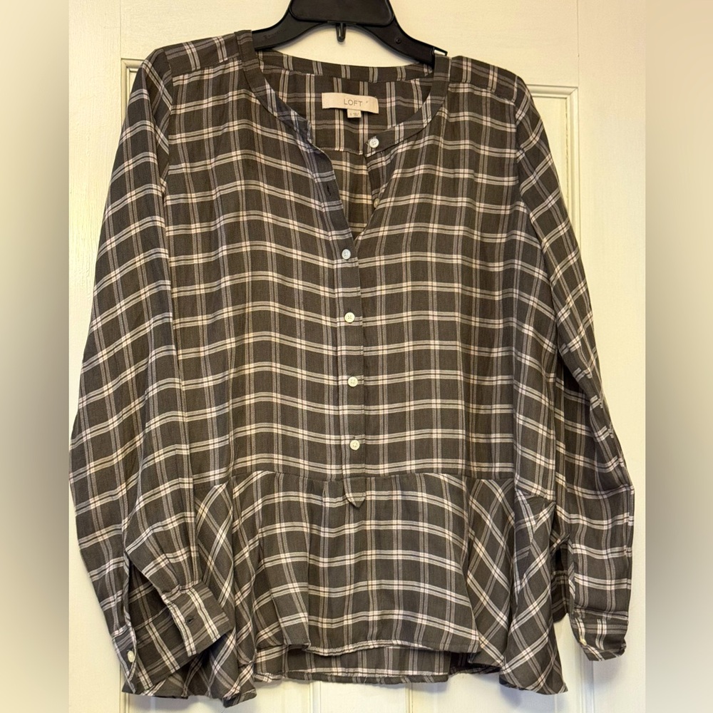 Loft Gray Plaid Blouse